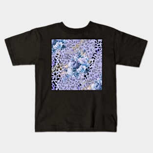 Blue leopard and floral pattern Kids T-Shirt